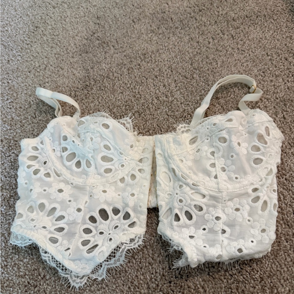 Anthropologie White Eyelet Lace Bustier Crop Top